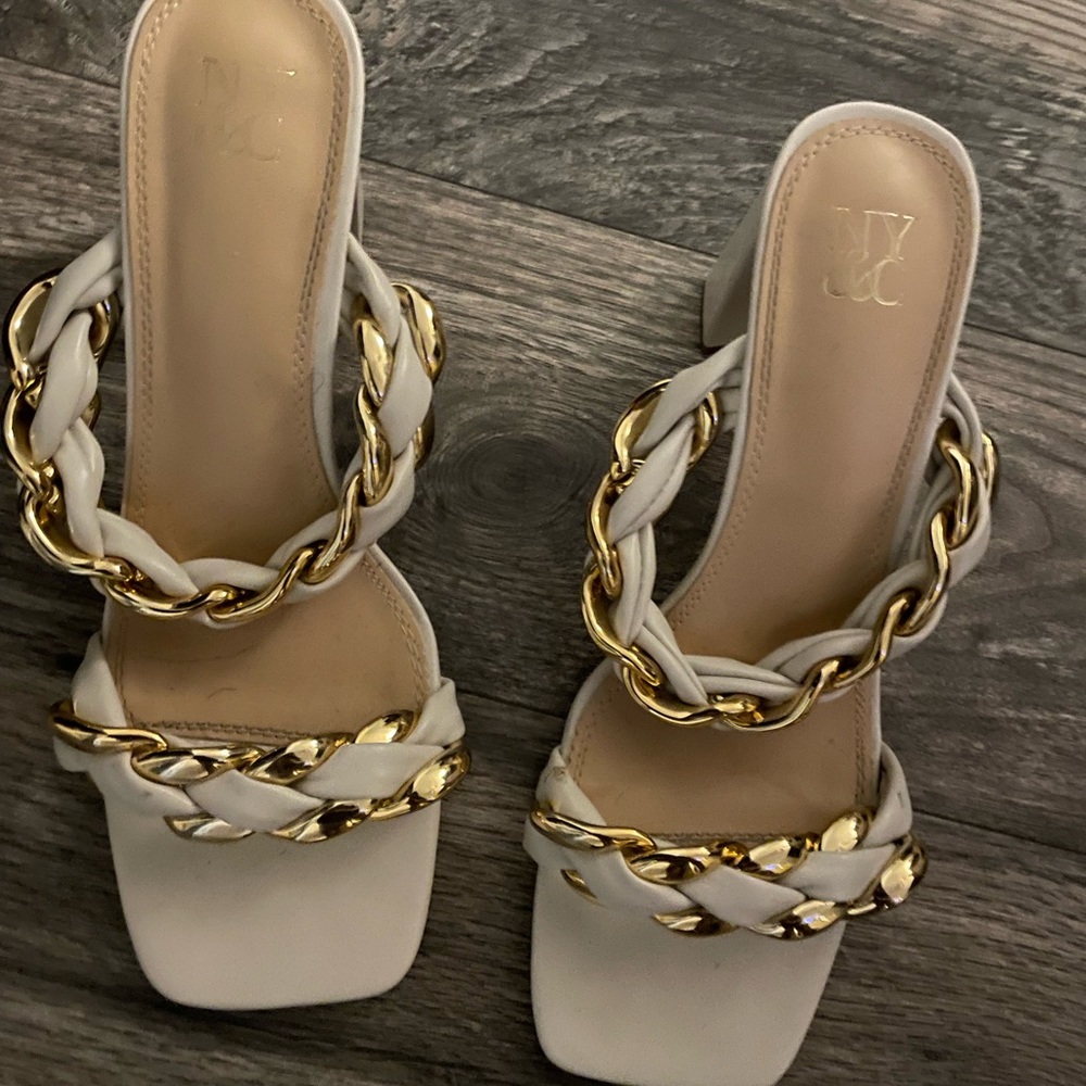 New York & company white & gold heels